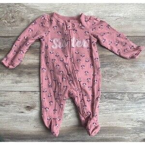 Carter's Newborn Little Sister Rosebud Sleeper Mauve Cotton 2-Way Zip Footies